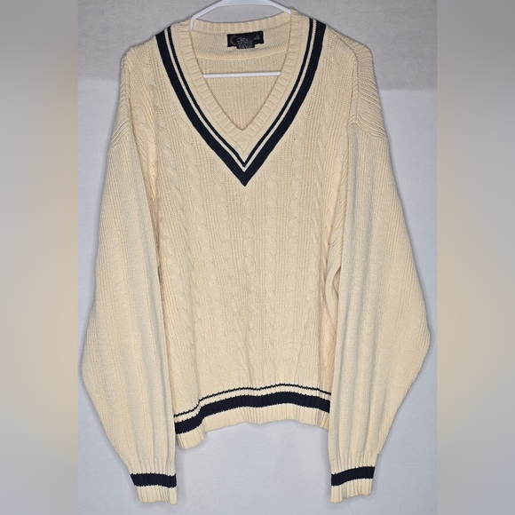 Faconnable Other - Mens Vintage Faconnable 100% Cream Navy Sweater Size Large